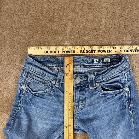 Y2K Miss Me Jeans Womens Blue Rhinestone Cross Signature Straight Jeans Size 26 - Picture 6 of 7